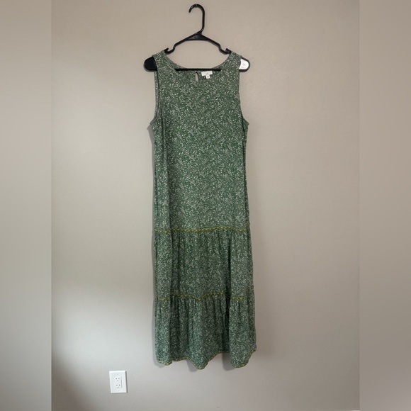 J. Jill Green ditzy Floral drop waist tiered Midi Dress medium - Picture 2 of 10
